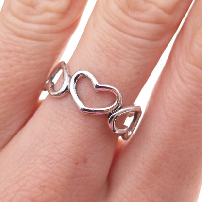925 Sterling Silver Vintage Open Heart All Around Band Ring Size 8