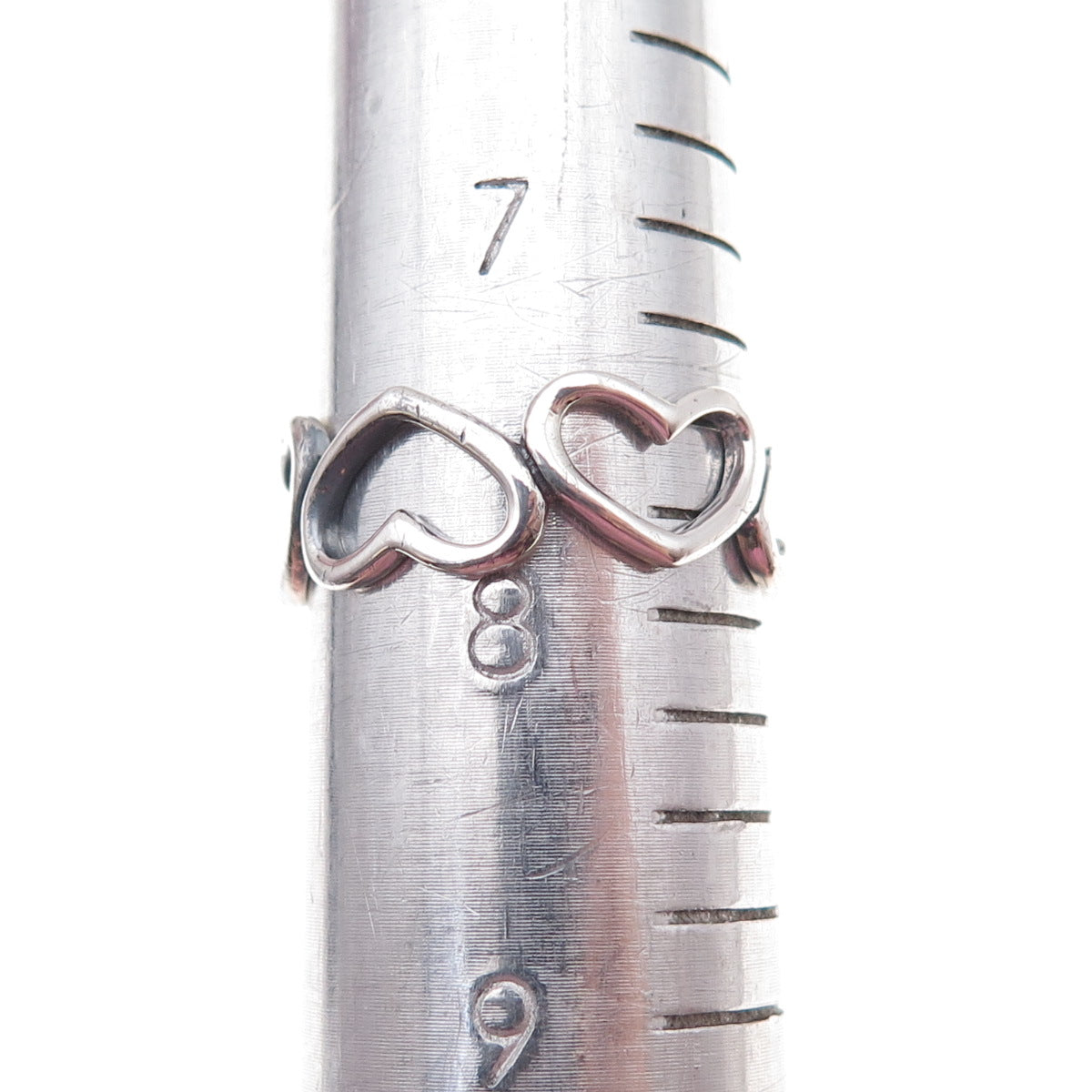 925 Sterling Silver Vintage Open Heart All Around Band Ring Size 8
