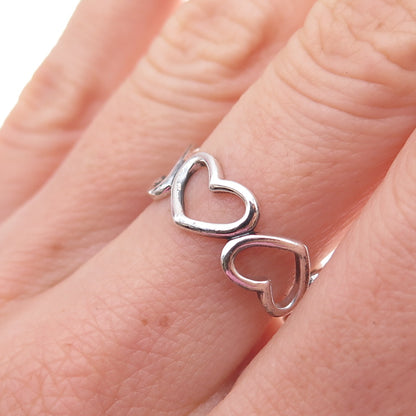 925 Sterling Silver Vintage Open Heart All Around Band Ring Size 8