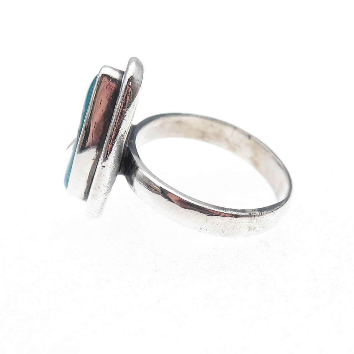 Old Pawn 925 Sterling Silver Vintage Southwestern Turquoise Tribal Ring Size 7.5