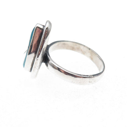 Old Pawn 925 Sterling Silver Vintage Southwestern Turquoise Tribal Ring Size 7.5
