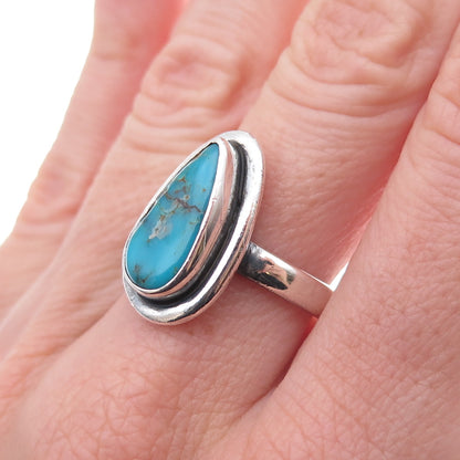 Old Pawn 925 Sterling Silver Vintage Southwestern Turquoise Tribal Ring Size 7.5