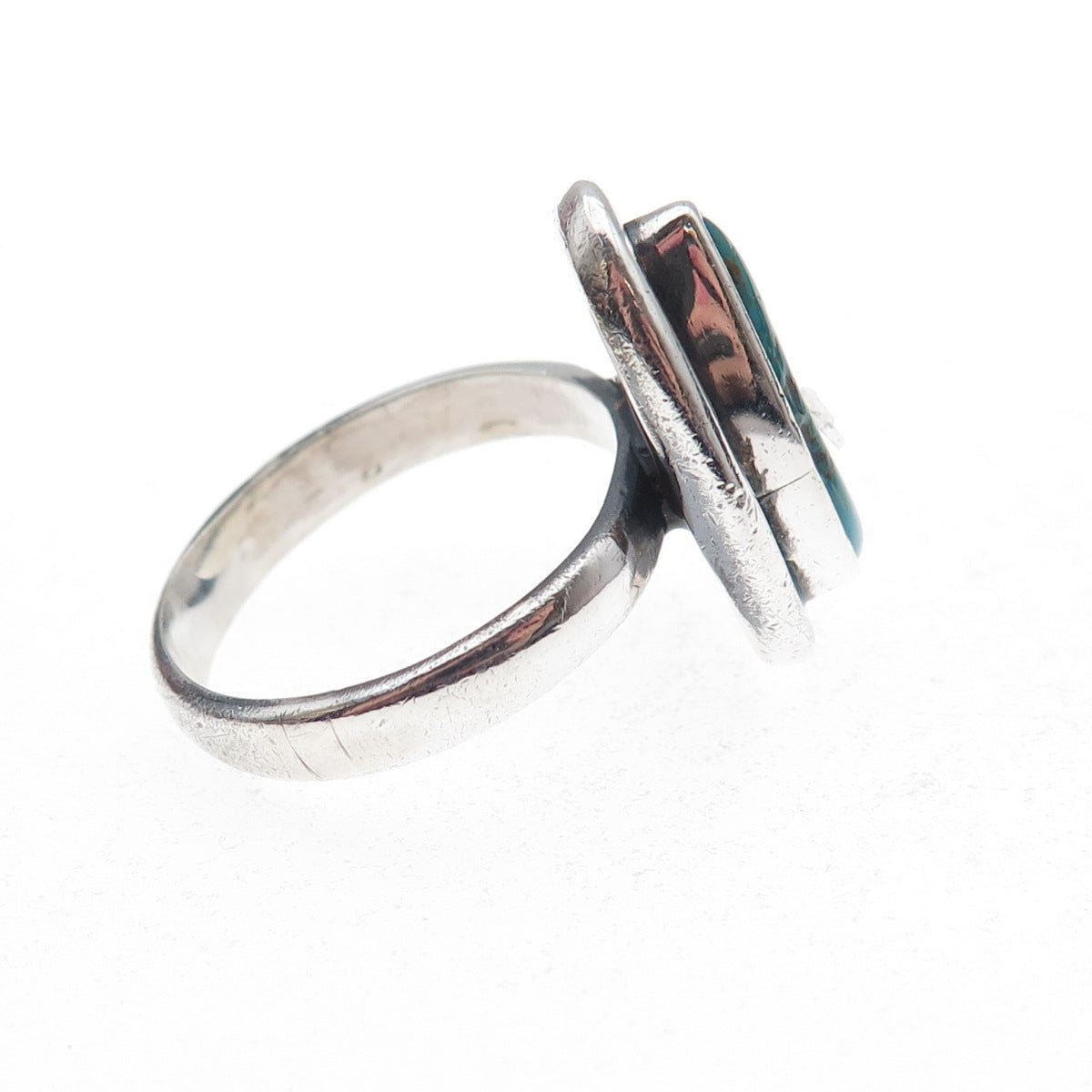 Old Pawn 925 Sterling Silver Vintage Southwestern Turquoise Tribal Ring Size 7.5
