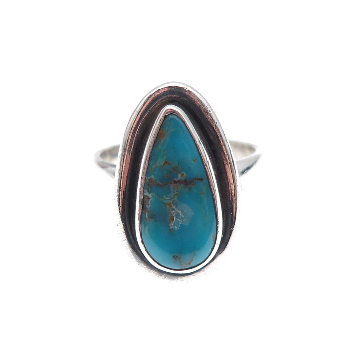 Old Pawn 925 Sterling Silver Vintage Southwestern Turquoise Tribal Ring Size 7.5