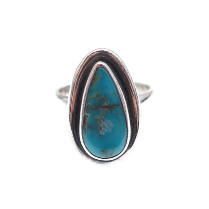 Old Pawn 925 Sterling Silver Vintage Southwestern Turquoise Tribal Ring Size 7.5