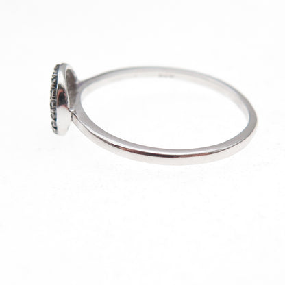 Chuck Clemency 925 Sterling Silver Real Round-Cut Black Diamond Ring Size 8.25