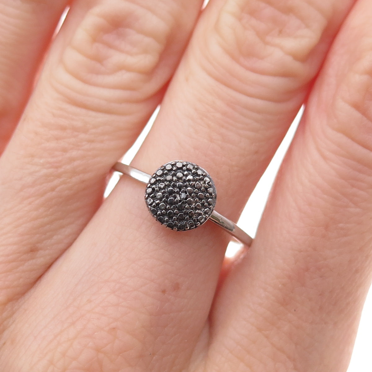 Chuck Clemency 925 Sterling Silver Real Round-Cut Black Diamond Ring Size 8.25
