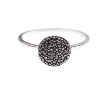 Chuck Clemency 925 Sterling Silver Real Round-Cut Black Diamond Ring Size 8.25