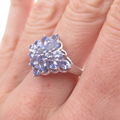Chuck Clemency 925 Sterling Silver Real Multi-Cut Tanzanite Ring Size 8.25