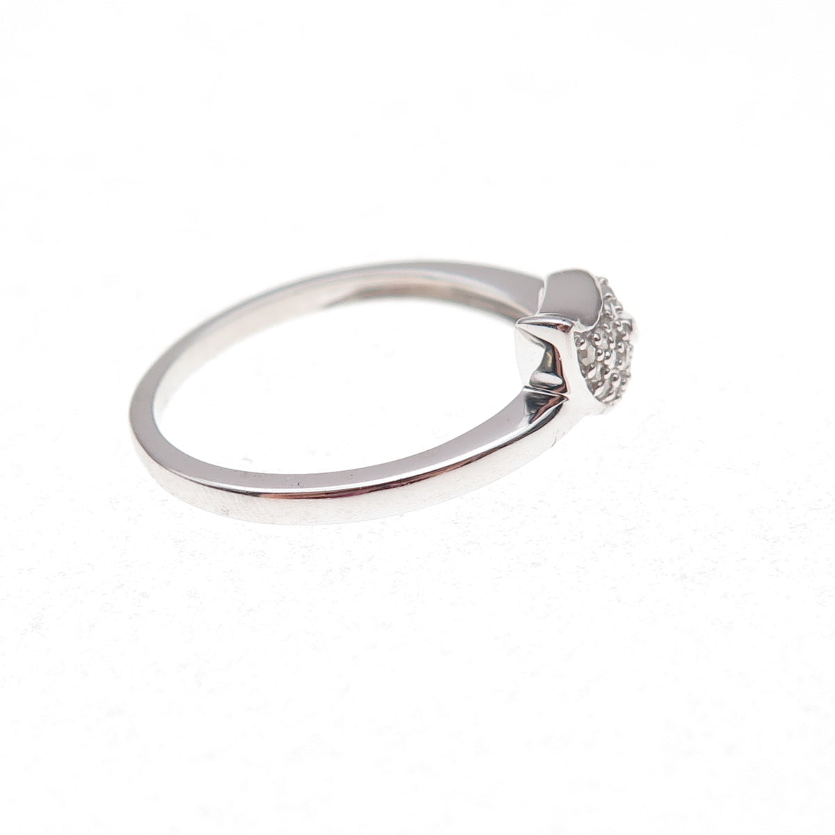 925 Sterling Silver Real Round-Cut Diamond Floral Leaf Ring Size 8