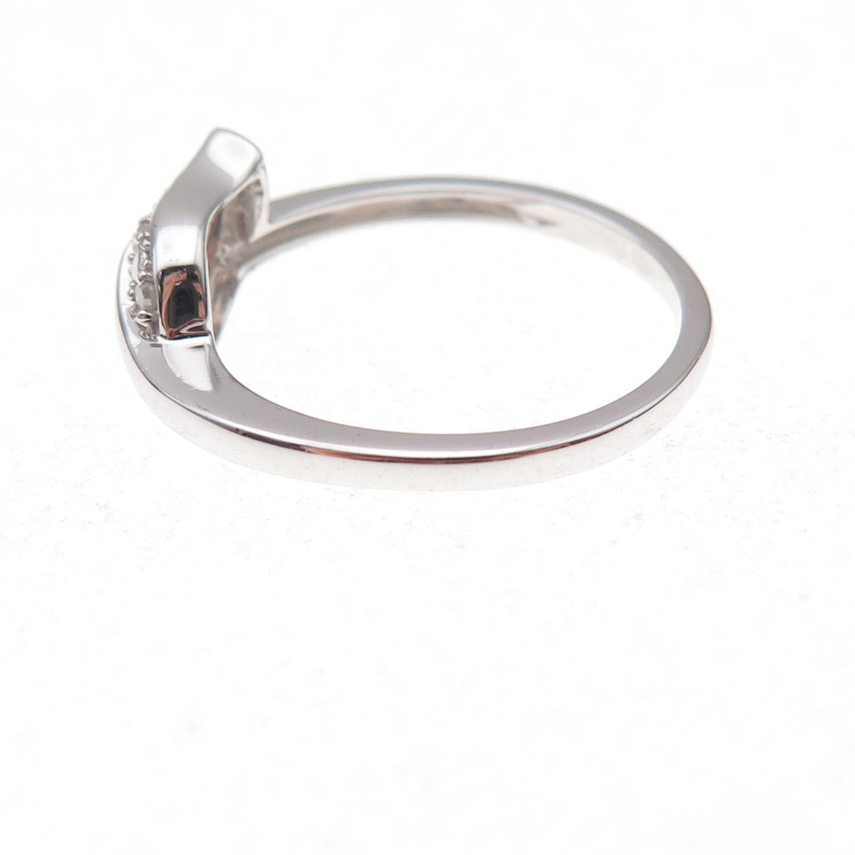 925 Sterling Silver Real Round-Cut Diamond Floral Leaf Ring Size 8