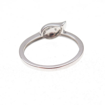 925 Sterling Silver Real Round-Cut Diamond Floral Leaf Ring Size 8