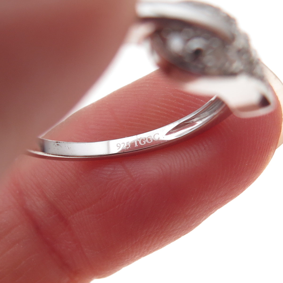 925 Sterling Silver Real Round-Cut Diamond Floral Leaf Ring Size 8