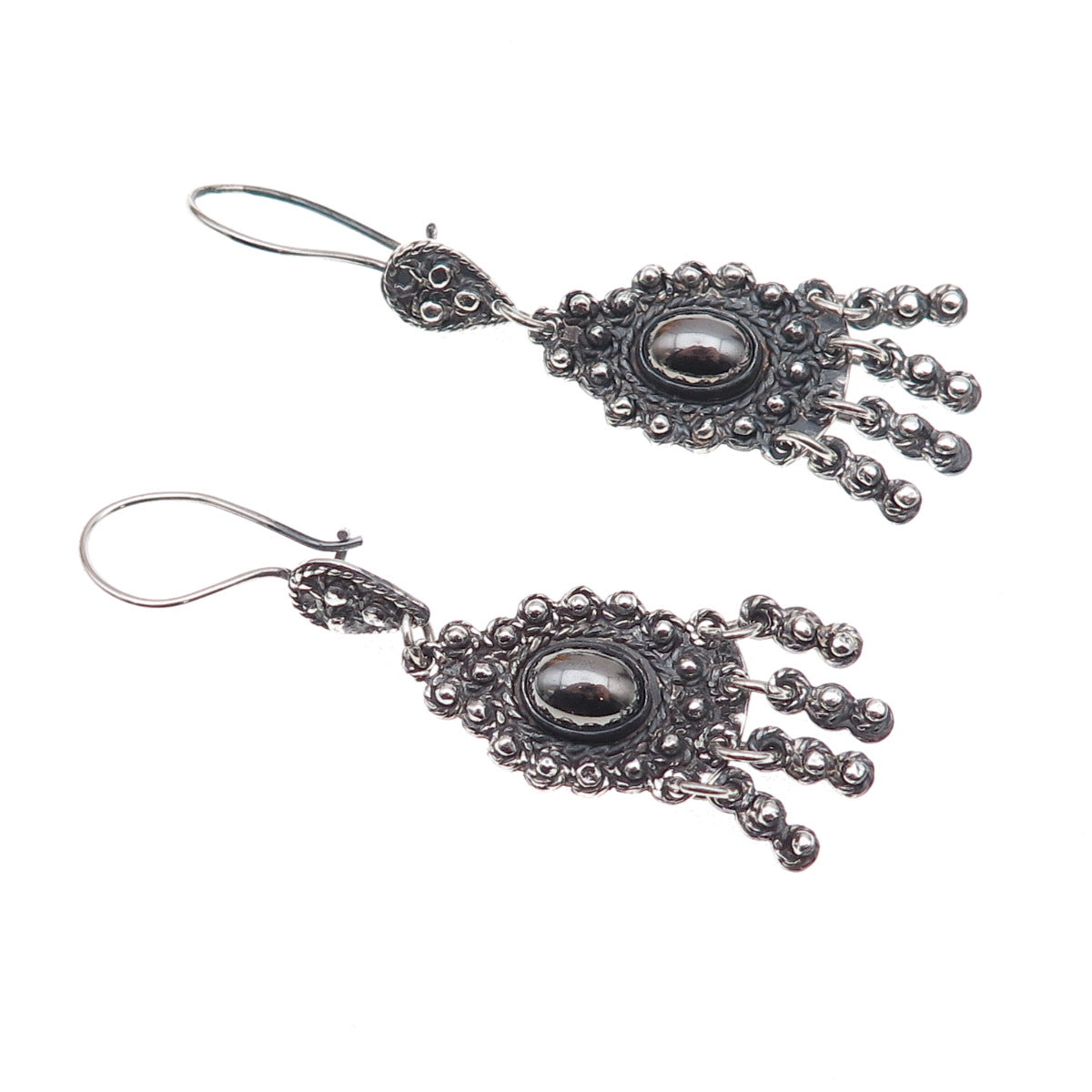 925 Sterling Silver Vintage Real Hematite Oxidized Dangle Earrings