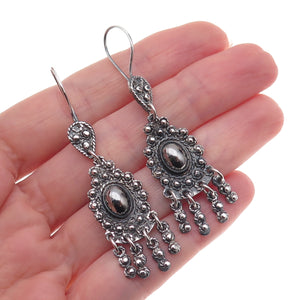 925 Sterling Silver Vintage Real Hematite Oxidized Dangle Earrings