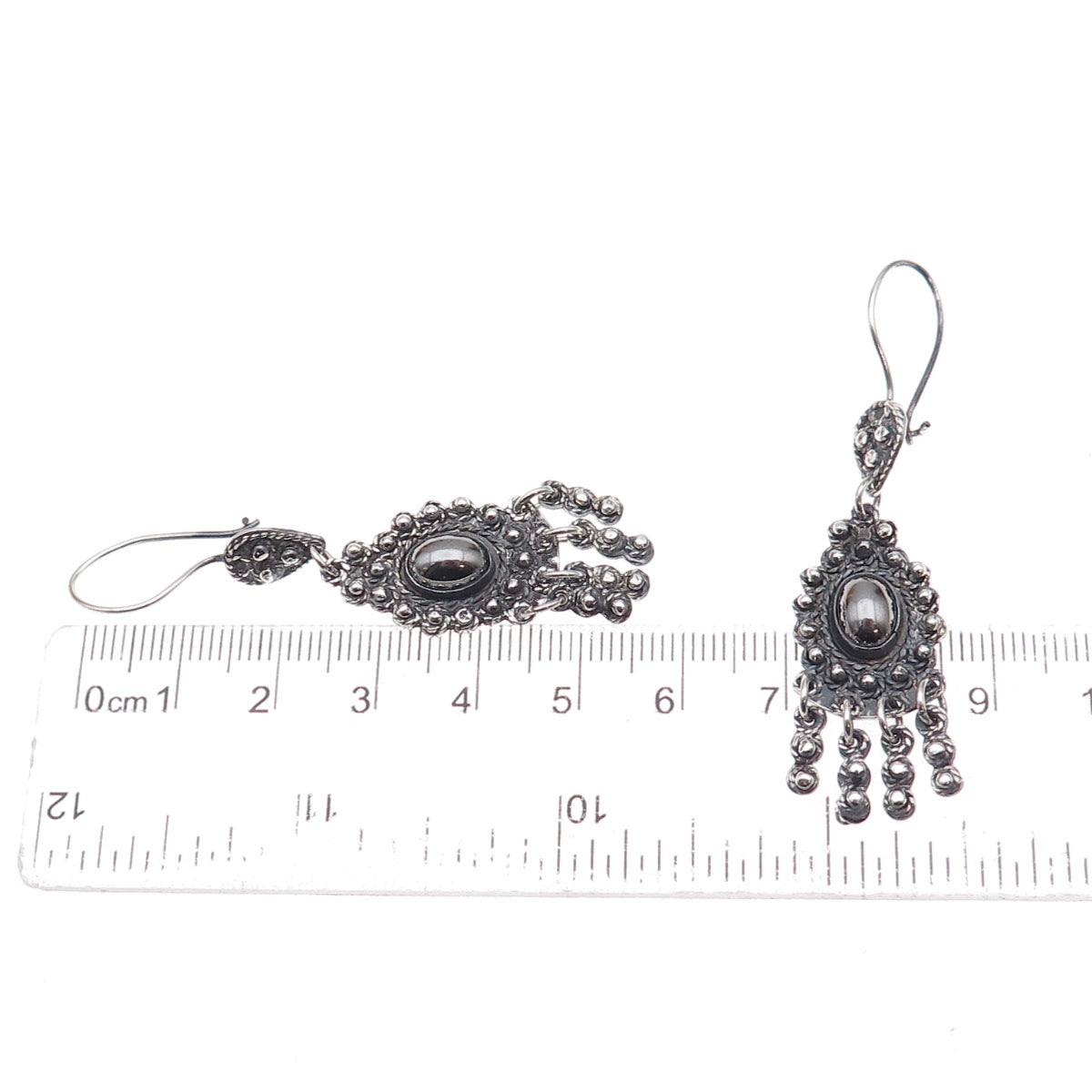 925 Sterling Silver Vintage Real Hematite Oxidized Dangle Earrings