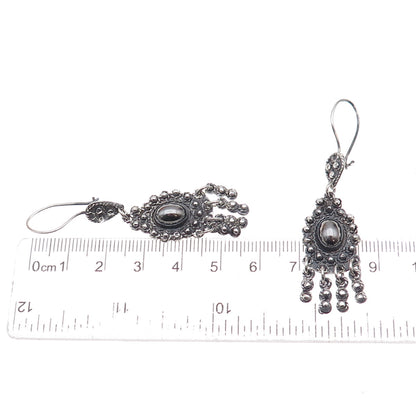 925 Sterling Silver Vintage Real Hematite Oxidized Dangle Earrings
