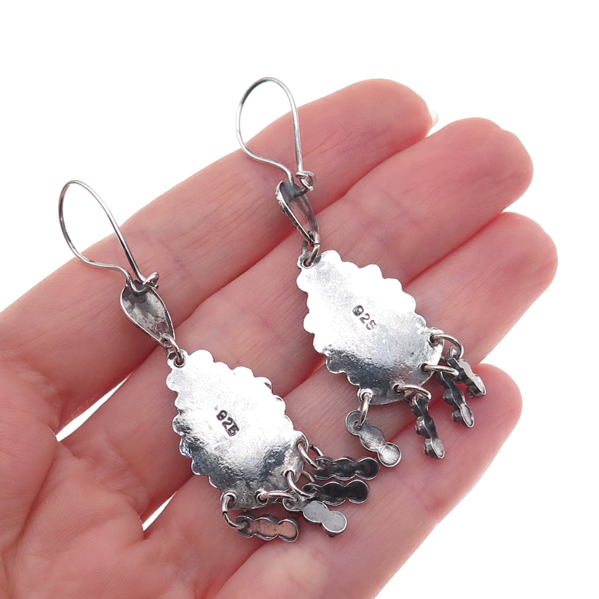 925 Sterling Silver Vintage Real Hematite Oxidized Dangle Earrings