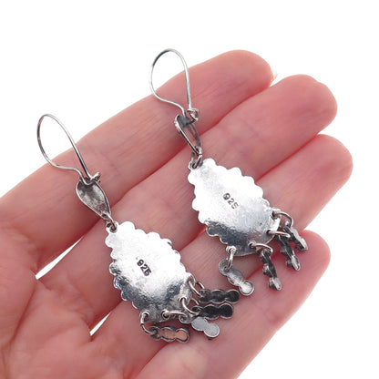 925 Sterling Silver Vintage Real Hematite Oxidized Dangle Earrings