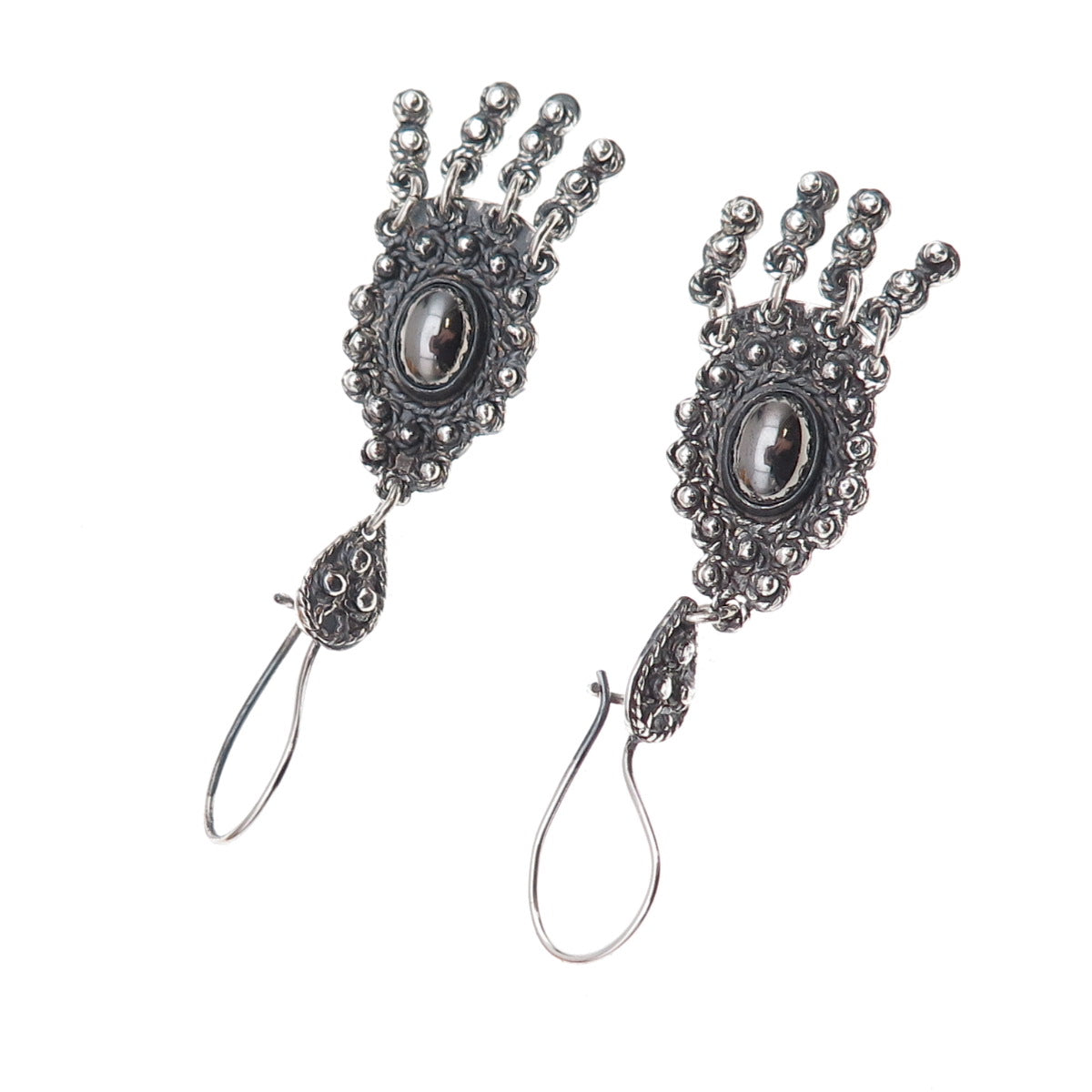 925 Sterling Silver Vintage Real Hematite Oxidized Dangle Earrings
