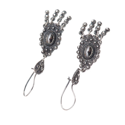 925 Sterling Silver Vintage Real Hematite Oxidized Dangle Earrings
