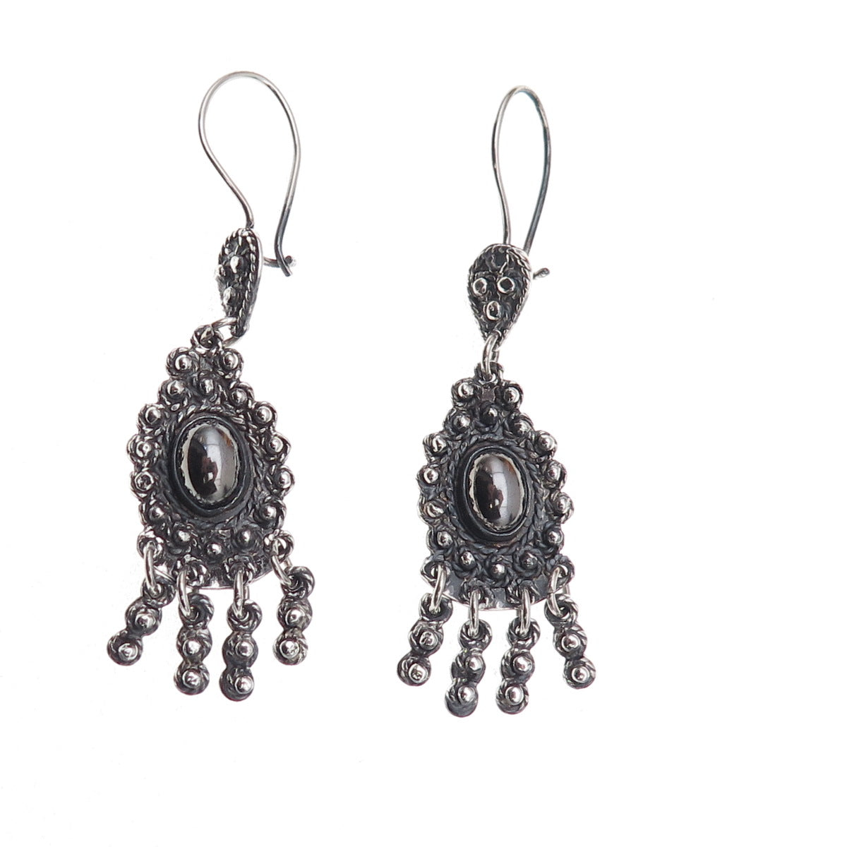 925 Sterling Silver Vintage Real Hematite Oxidized Dangle Earrings