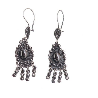 925 Sterling Silver Vintage Real Hematite Oxidized Dangle Earrings