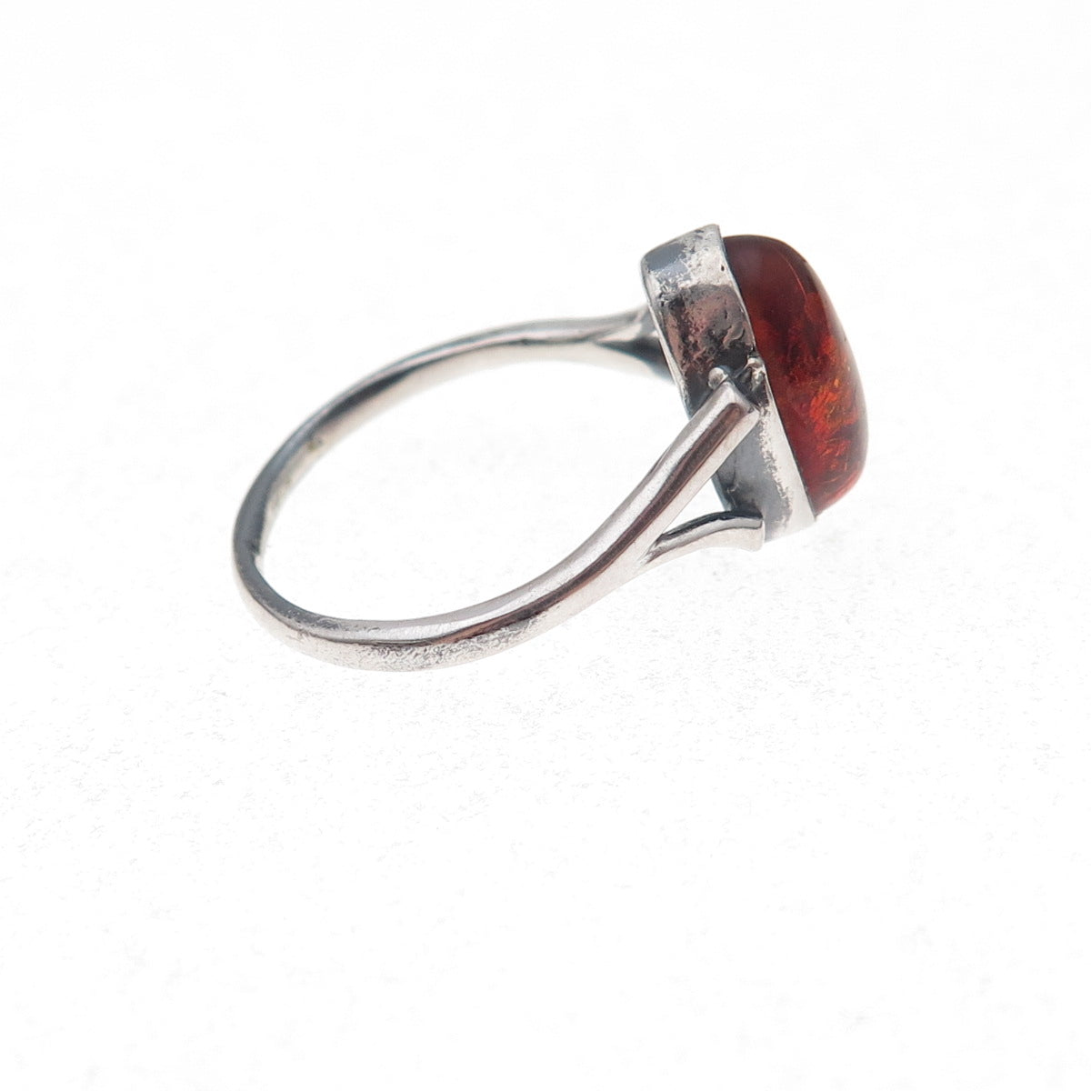 925 Sterling Silver Vintage Real Amber Oxidized Ring Size 6.5