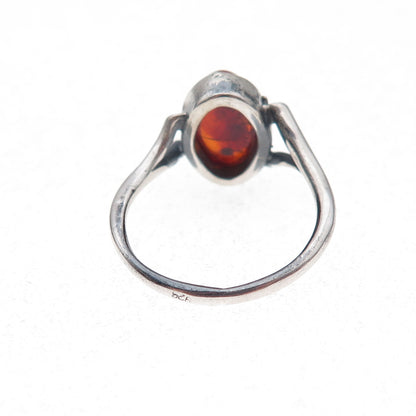 925 Sterling Silver Vintage Real Amber Oxidized Ring Size 6.5