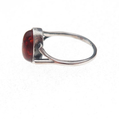 925 Sterling Silver Vintage Real Amber Oxidized Ring Size 6.5