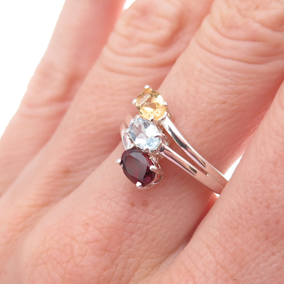 Chuck Clemency 925 Sterling Silver Real Blue Topaz Citrine Garnet Ring Size 8