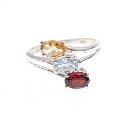 Chuck Clemency 925 Sterling Silver Real Blue Topaz Citrine Garnet Ring Size 8