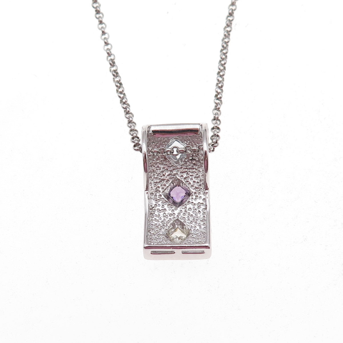 925 Sterling Silver Enamel Amethyst Blue Topaz & Citrine Rolo Chain Necklace 18"