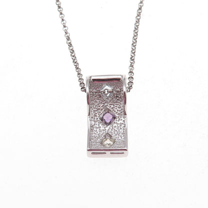 925 Sterling Silver Enamel Amethyst Blue Topaz & Citrine Rolo Chain Necklace 18"
