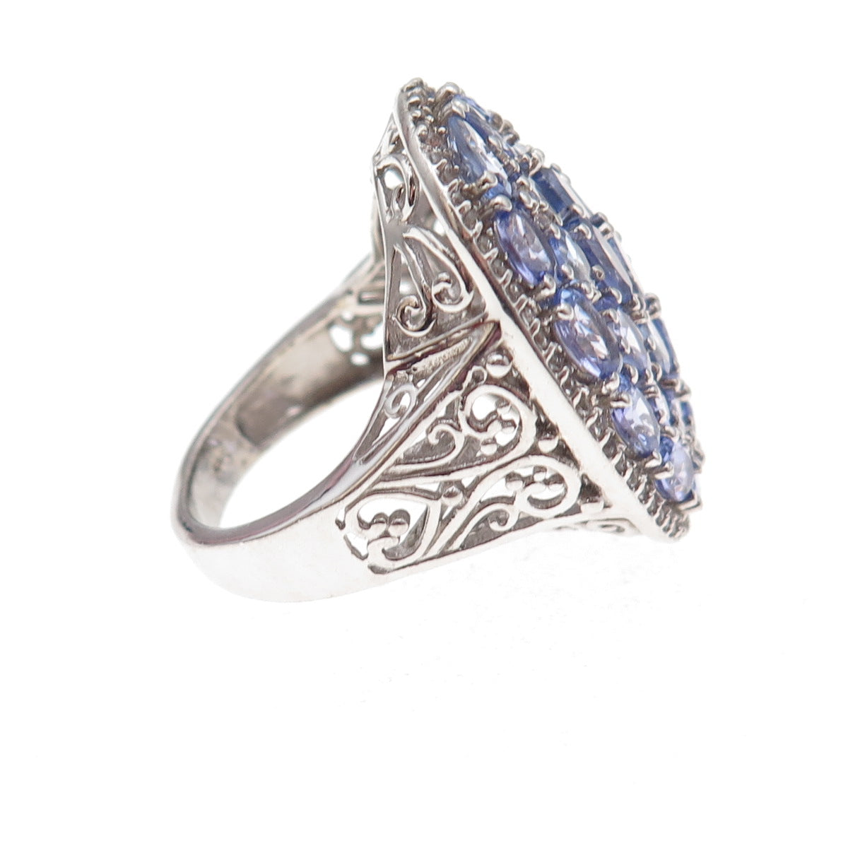 Chuck Clemency 925 Sterling Silver Real Tanzanite & White Topaz Ring Size 8.25