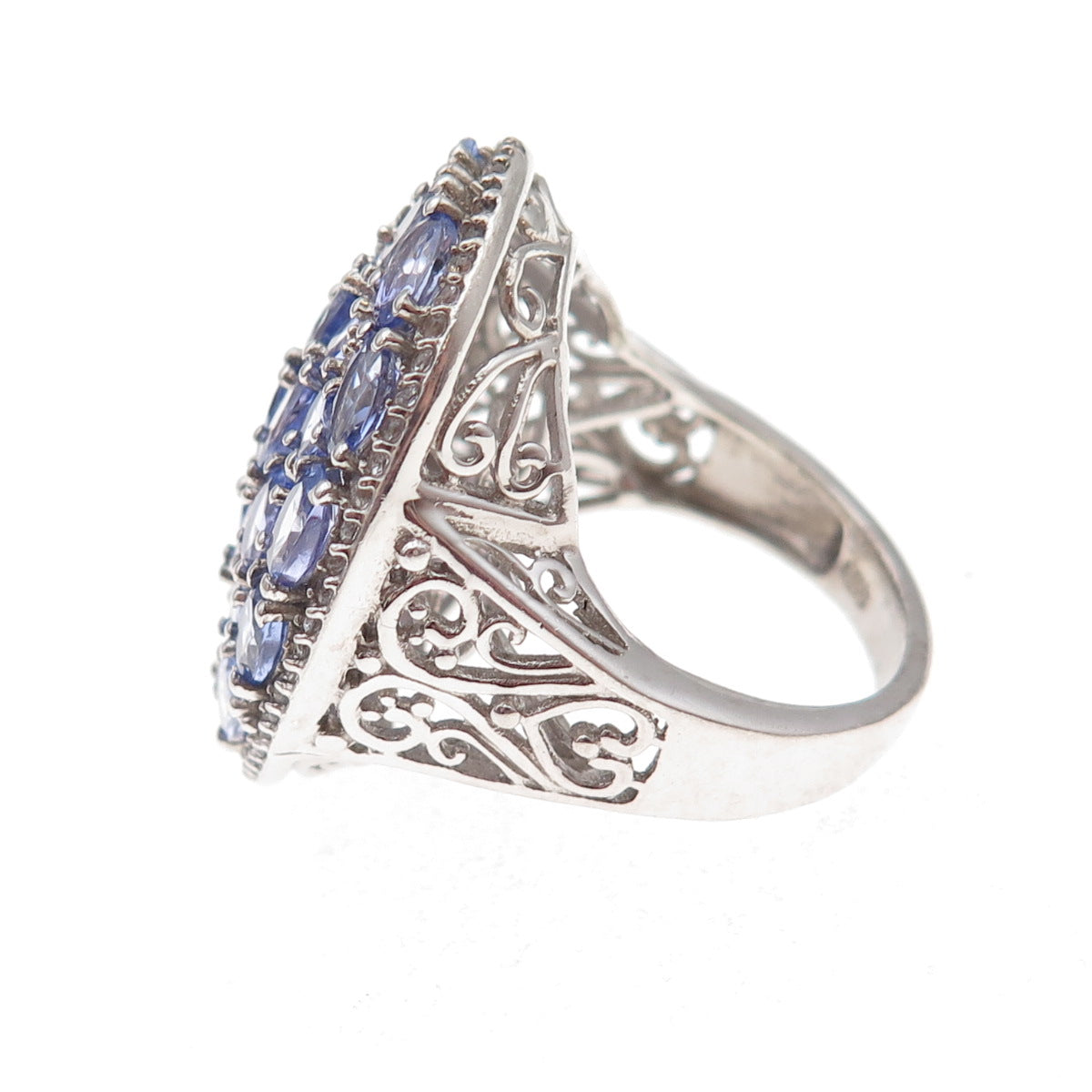 Chuck Clemency 925 Sterling Silver Real Tanzanite & White Topaz Ring Size 8.25