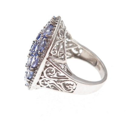 Chuck Clemency 925 Sterling Silver Real Tanzanite & White Topaz Ring Size 8.25