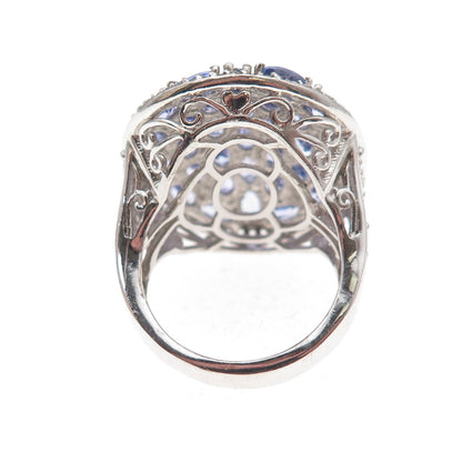 Chuck Clemency 925 Sterling Silver Real Tanzanite & White Topaz Ring Size 8.25