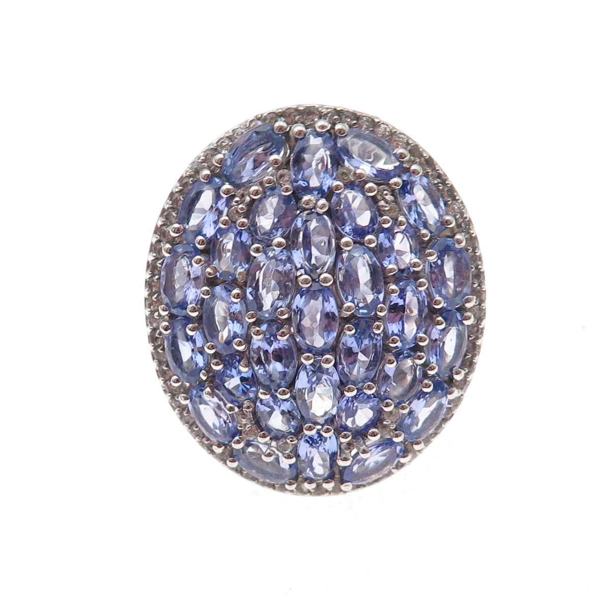 Chuck Clemency 925 Sterling Silver Real Tanzanite & White Topaz Ring Size 8.25