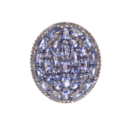 Chuck Clemency 925 Sterling Silver Real Tanzanite & White Topaz Ring Size 8.25