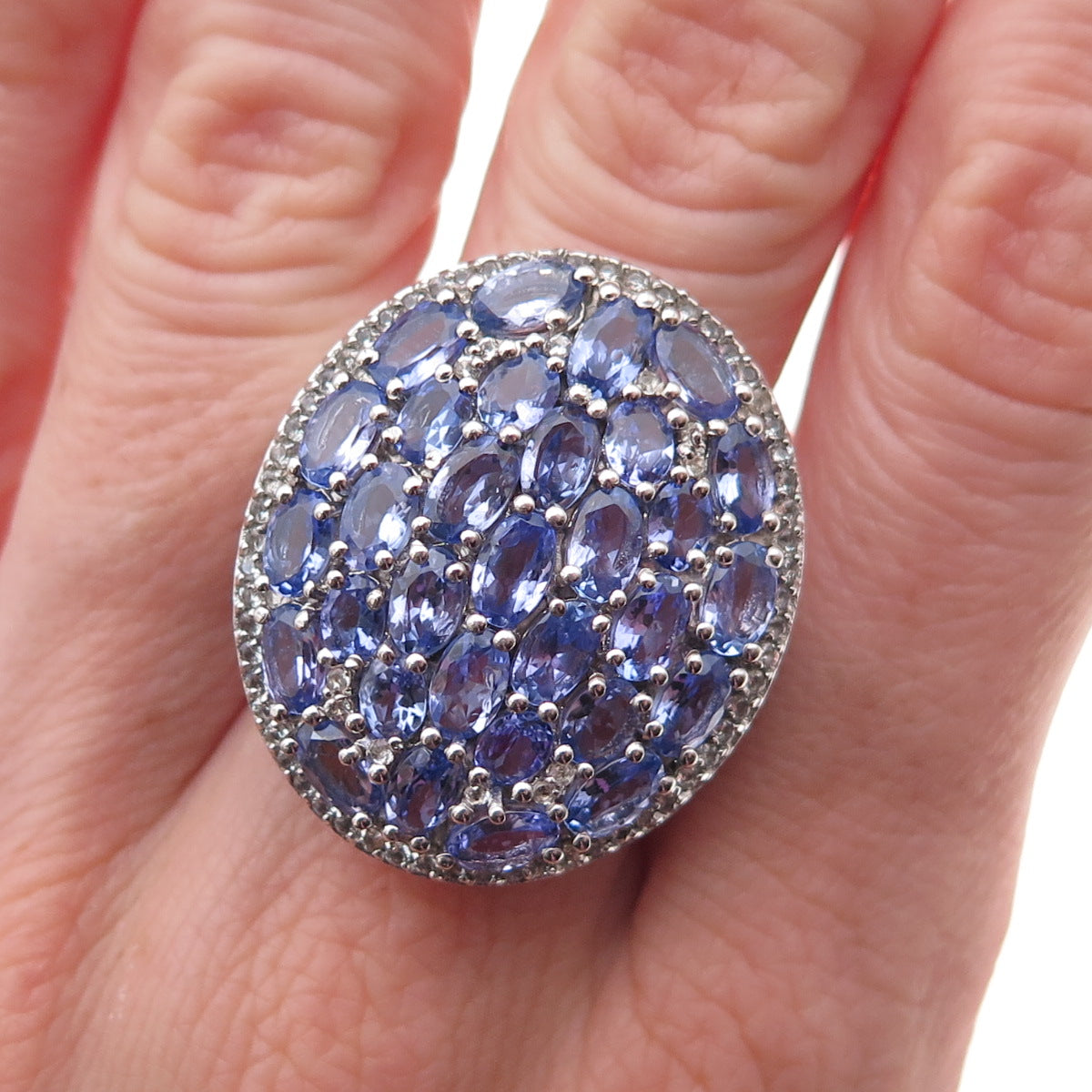Chuck Clemency 925 Sterling Silver Real Tanzanite & White Topaz Ring Size 8.25