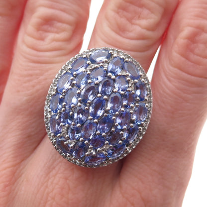 Chuck Clemency 925 Sterling Silver Real Tanzanite & White Topaz Ring Size 8.25