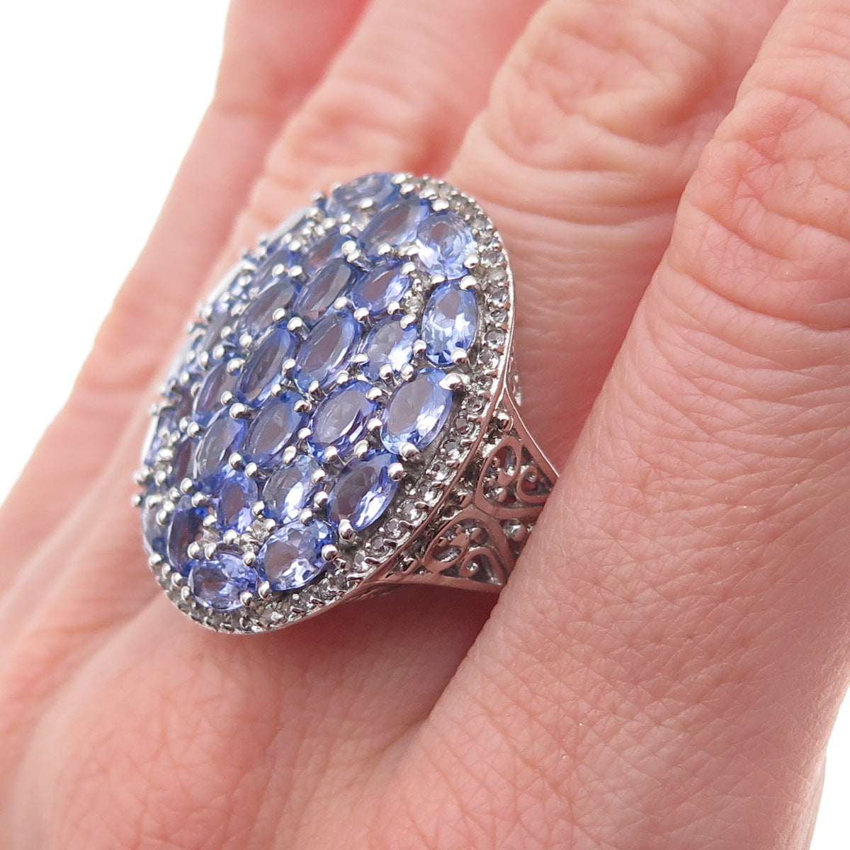 Chuck Clemency 925 Sterling Silver Real Tanzanite & White Topaz Ring Size 8.25