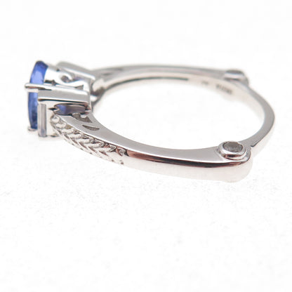 925 Sterling Silver Real Tanzanite & White Topaz Ring Size 8