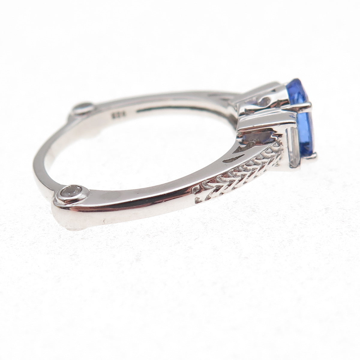 925 Sterling Silver Real Tanzanite & White Topaz Ring Size 8