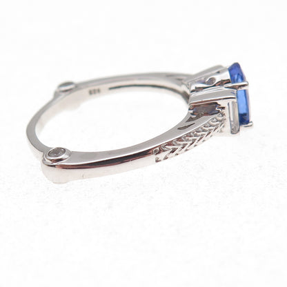 925 Sterling Silver Real Tanzanite & White Topaz Ring Size 8