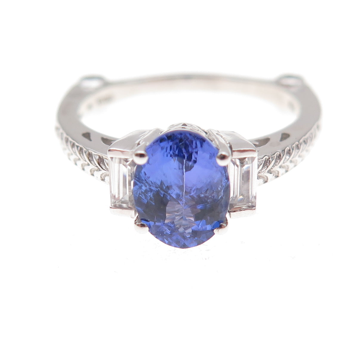 925 Sterling Silver Real Tanzanite & White Topaz Ring Size 8