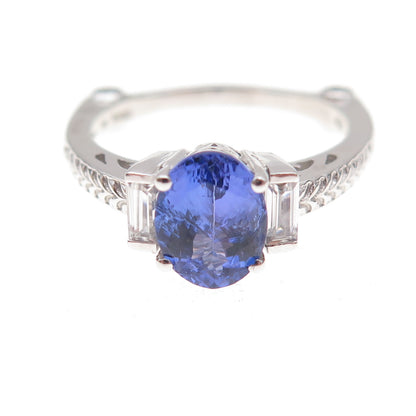 925 Sterling Silver Real Tanzanite & White Topaz Ring Size 8