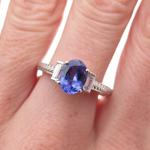 925 Sterling Silver Real Tanzanite & White Topaz Ring Size 8