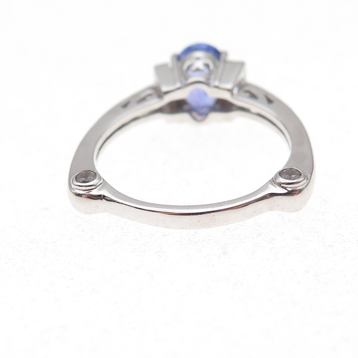 925 Sterling Silver Real Tanzanite & White Topaz Ring Size 8